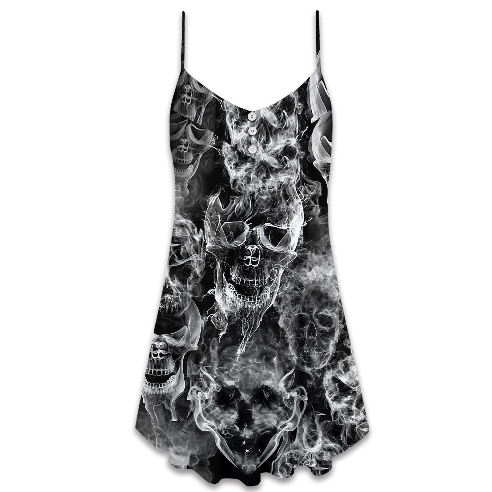 Skull Smoke Dark Life Theme – Women's Summer Sleeveless V-Neck Camisole Dress