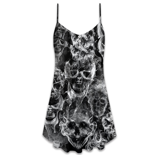 Skull Smoke Dark Life Theme – Women's Summer Sleeveless V-Neck Camisole Dress