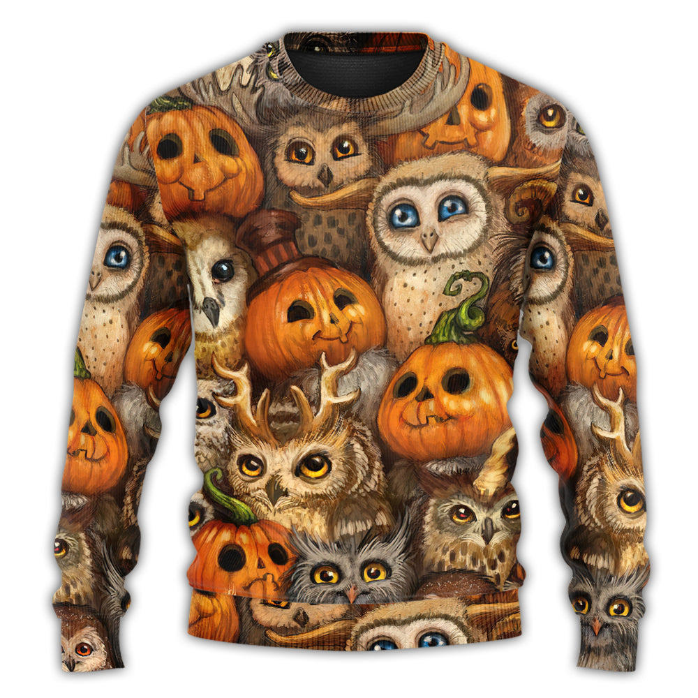 Halloween Owl Pumpkin Pattern Art – Sweater - Ugly Christmas Sweater