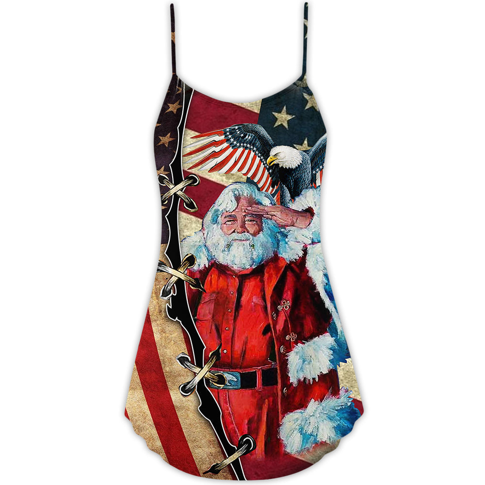 Christmas Patriotic Santa Style – Women's Summer Sleeveless V-Neck Camisole Dress