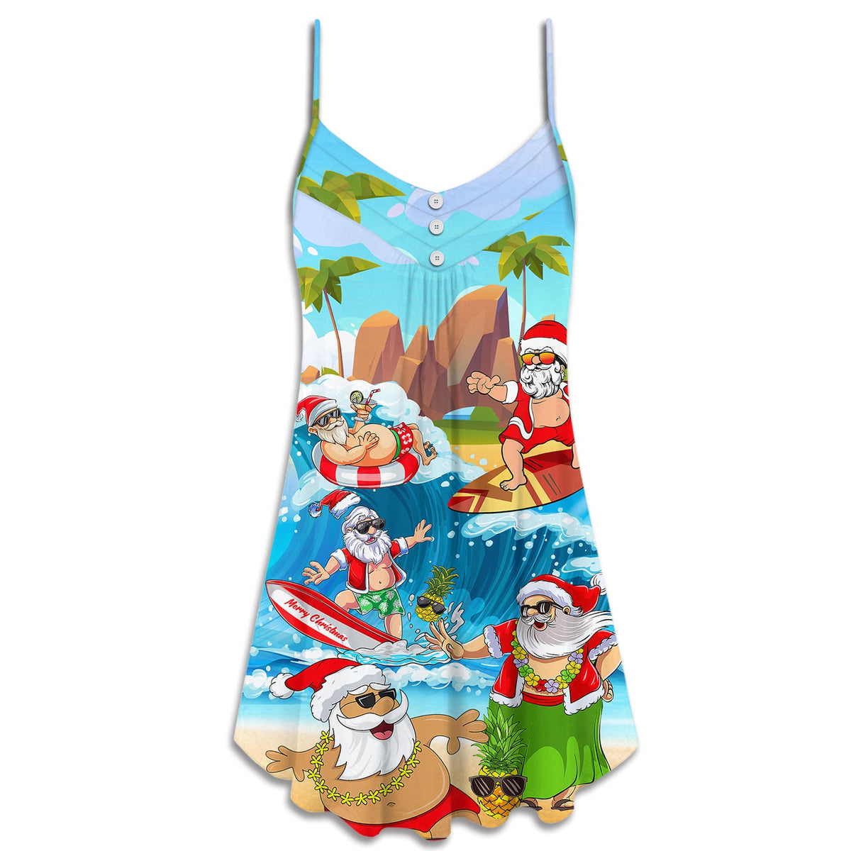 Santa Beach Holiday Fun – Women's Summer Sleeveless V-Neck Camisole Dress