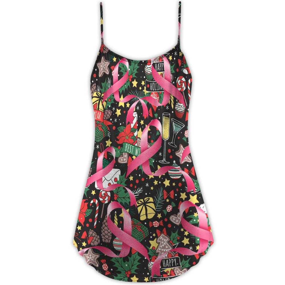 Christmas Pink Ribbon Support – Women's Summer Sleeveless V-Neck Camisole Dress