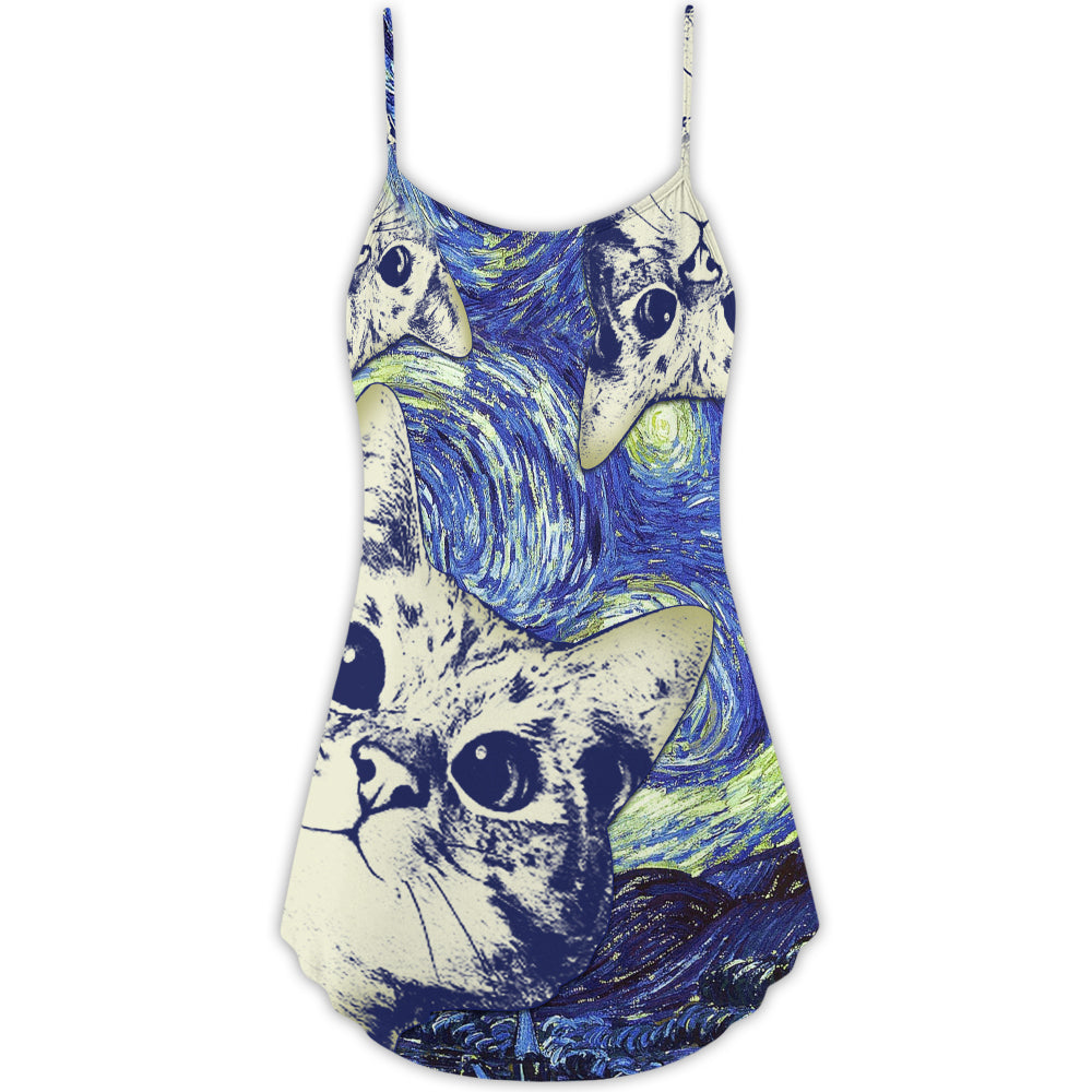 Cute Cat Love Life – Women's Summer Sleeveless V-Neck Camisole Dress