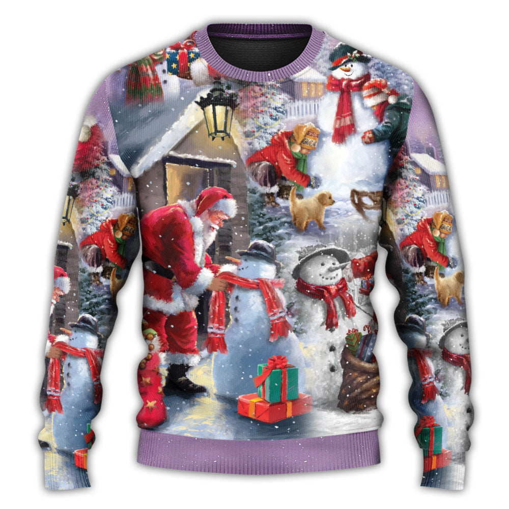Christmas Santa Building Snowman Gift – Sweater - Ugly Christmas Sweater