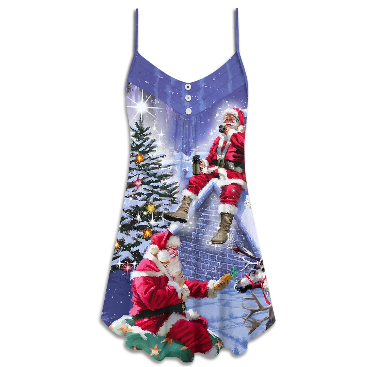 Santa Night Story Holiday – Women's Summer Sleeveless V-Neck Camisole Dress