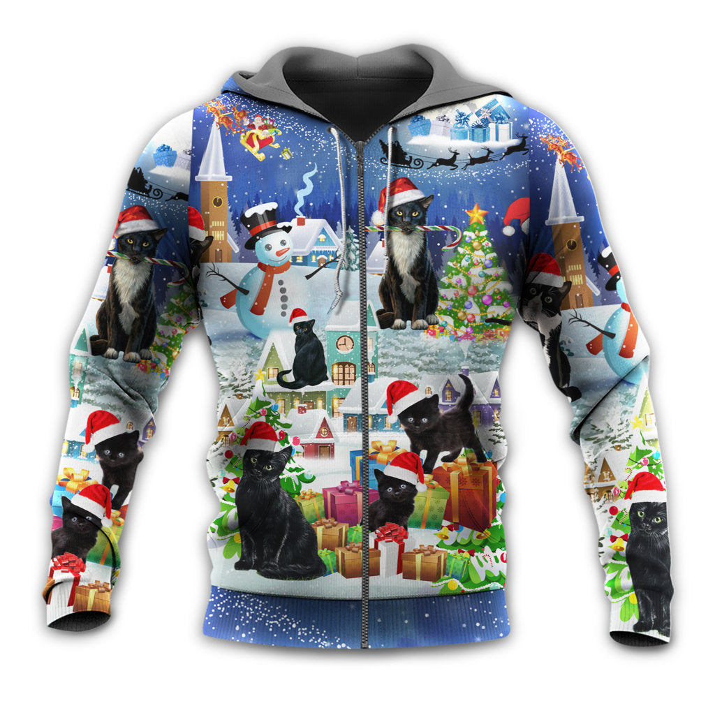 Christmas Black Cat Merry Catmas - 3D Hoodie