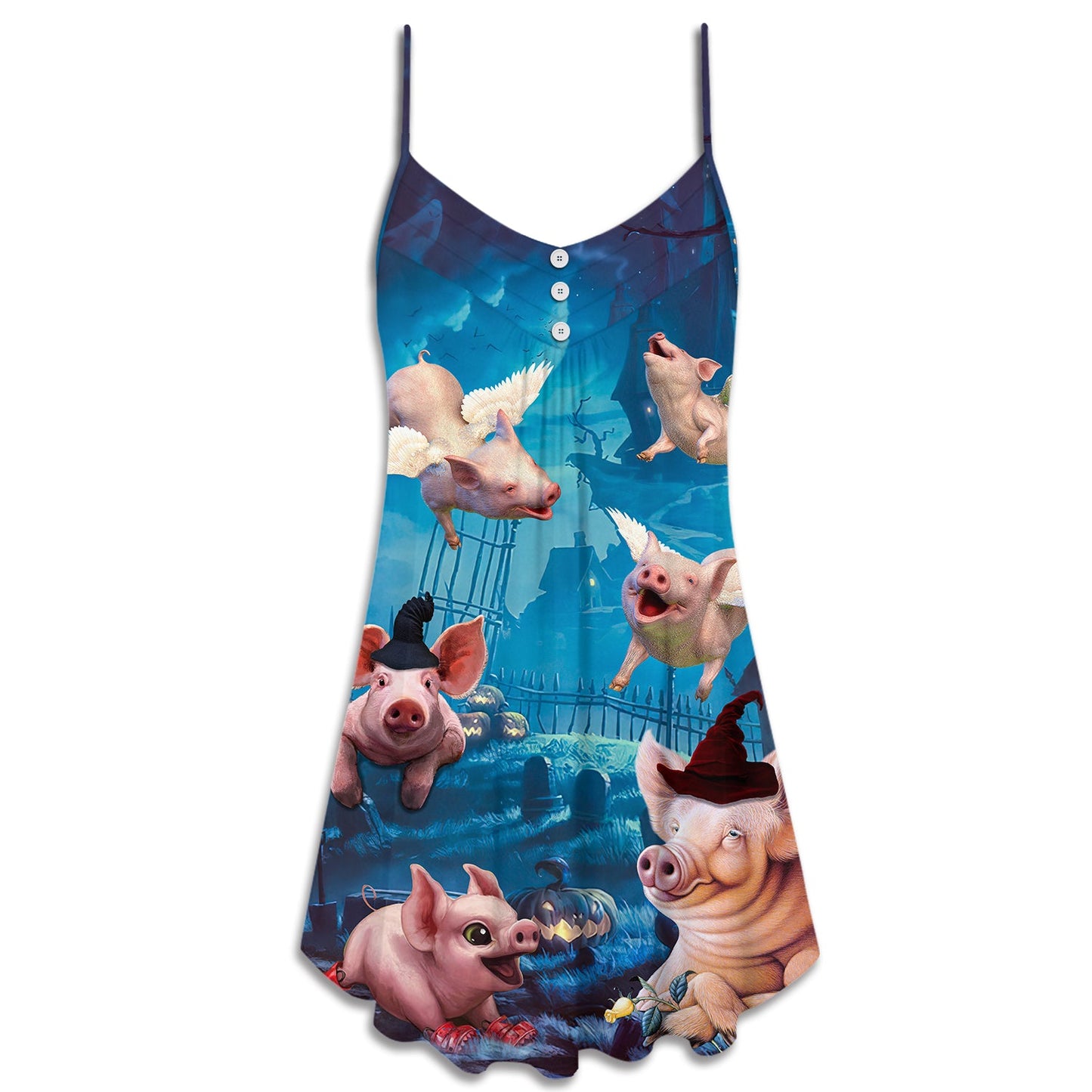 Halloween Flying Pig Pumpkin Scary – Women's Summer Sleeveless V-Neck Camisole Dress