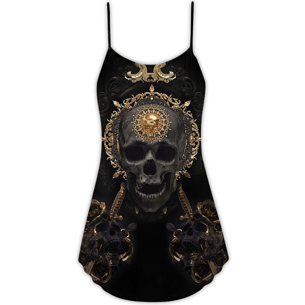 Golden Skull Stay True – Women's Summer Sleeveless V-Neck Camisole Dress