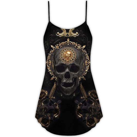 Golden Skull Stay True – Women's Summer Sleeveless V-Neck Camisole Dress