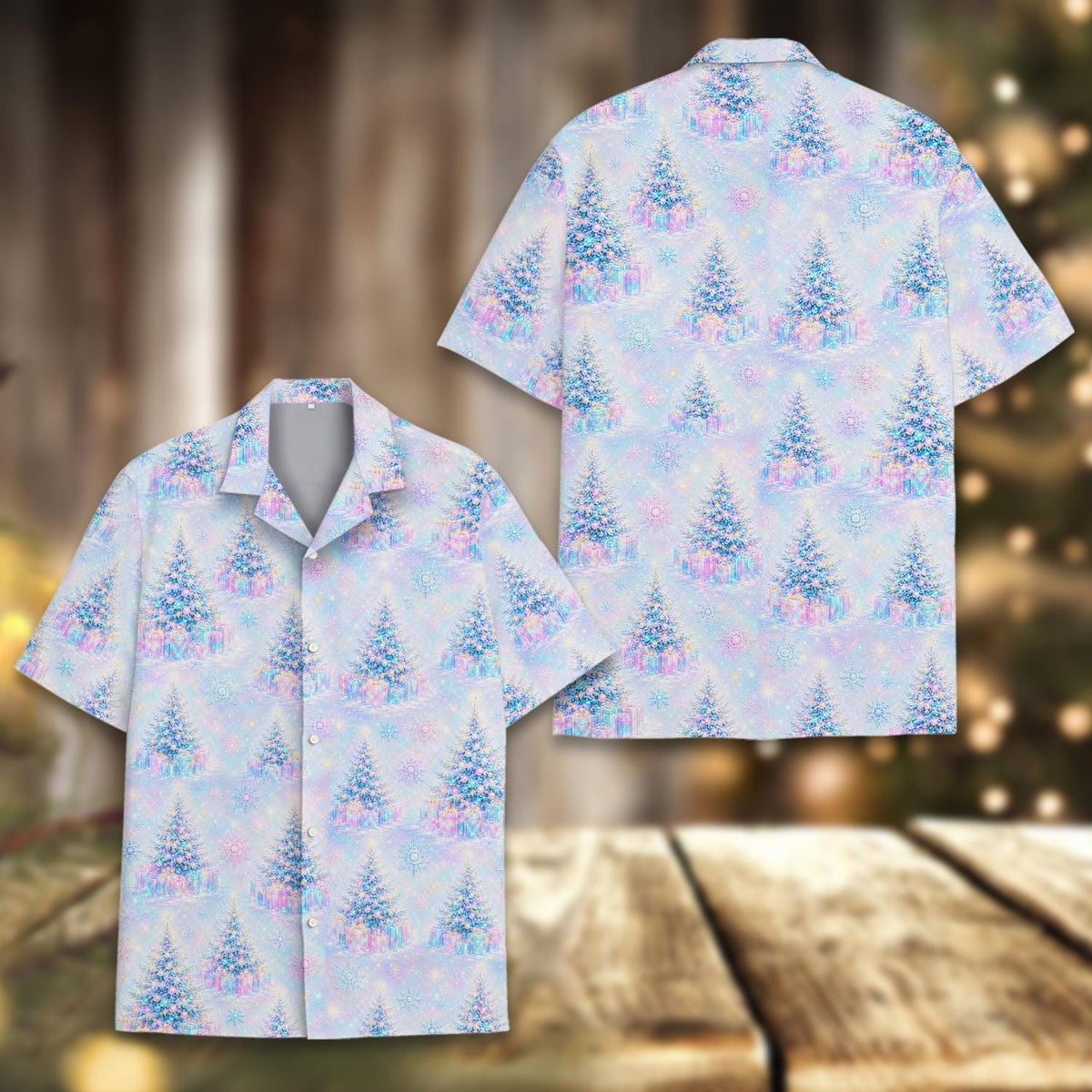 Hologram Christmas Tree Sparkling Snowflake Holiday – Hawaiian Shirt