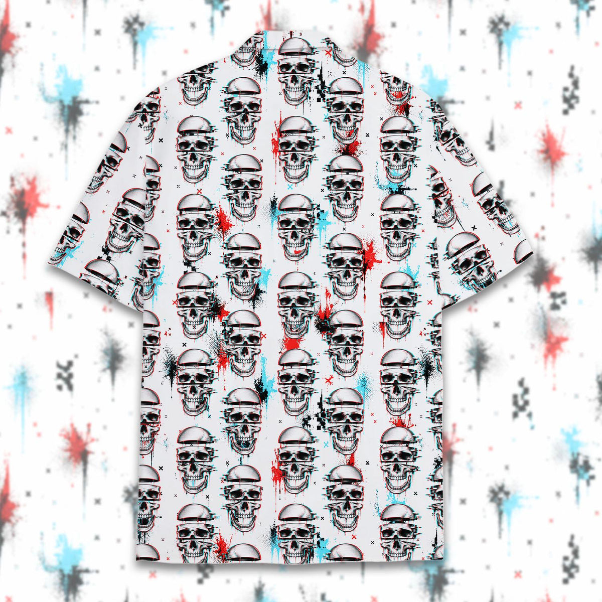 Digital Glitch Skull Trippy Cyberpunk Graffiti – Hawaiian Shirt