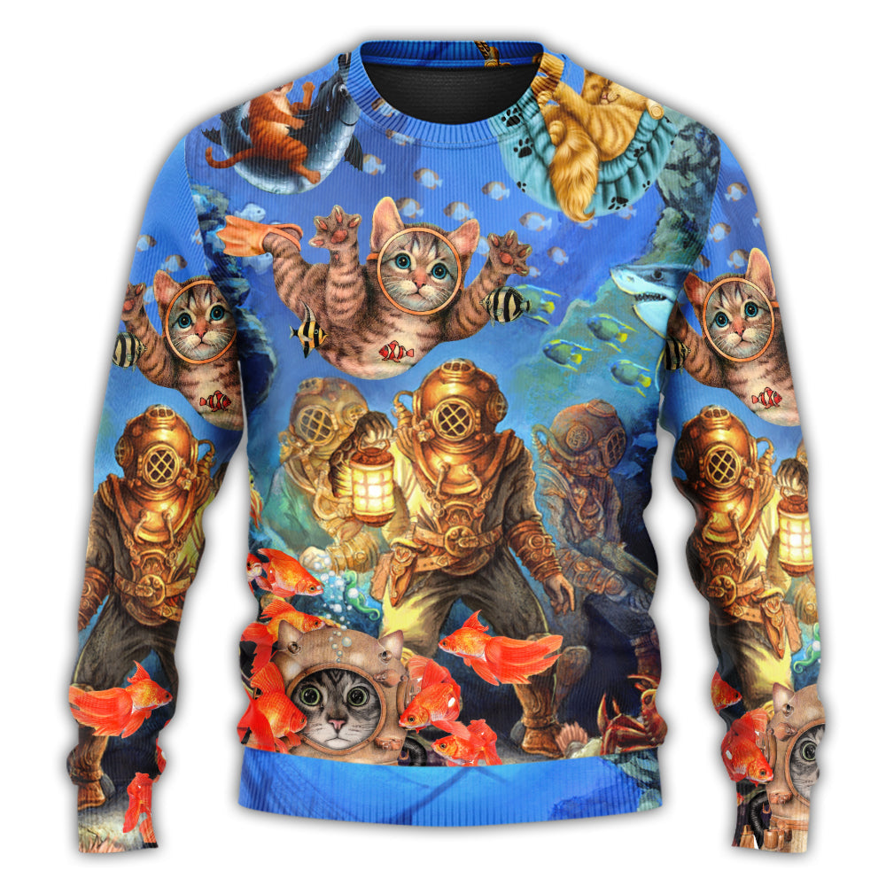 Diving Cat Under The Sea Art – Sweater - Ugly Christmas Sweater