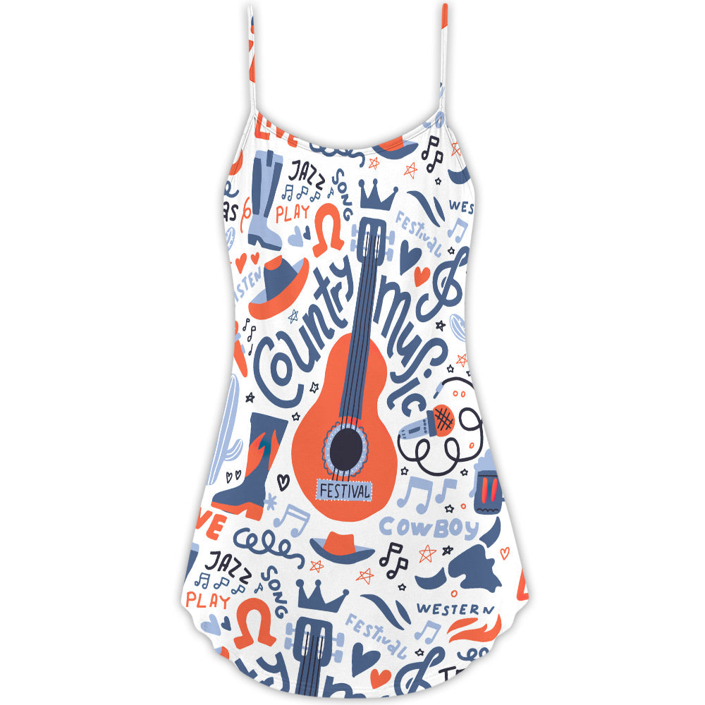 Country Guitar Music Festival – Women's Summer Sleeveless V-Neck Camisole Dress
