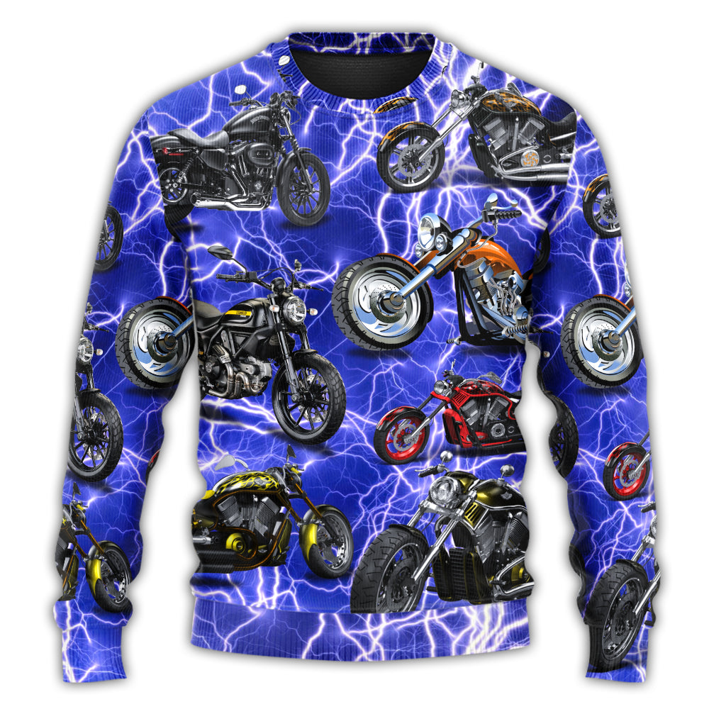 Motorcycle Lightning Blue Cool Style – Sweater - Ugly Christmas Sweater