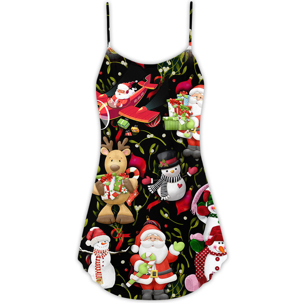 Joyful Santa Snowman – Women's Summer Sleeveless V-Neck Camisole Dress
