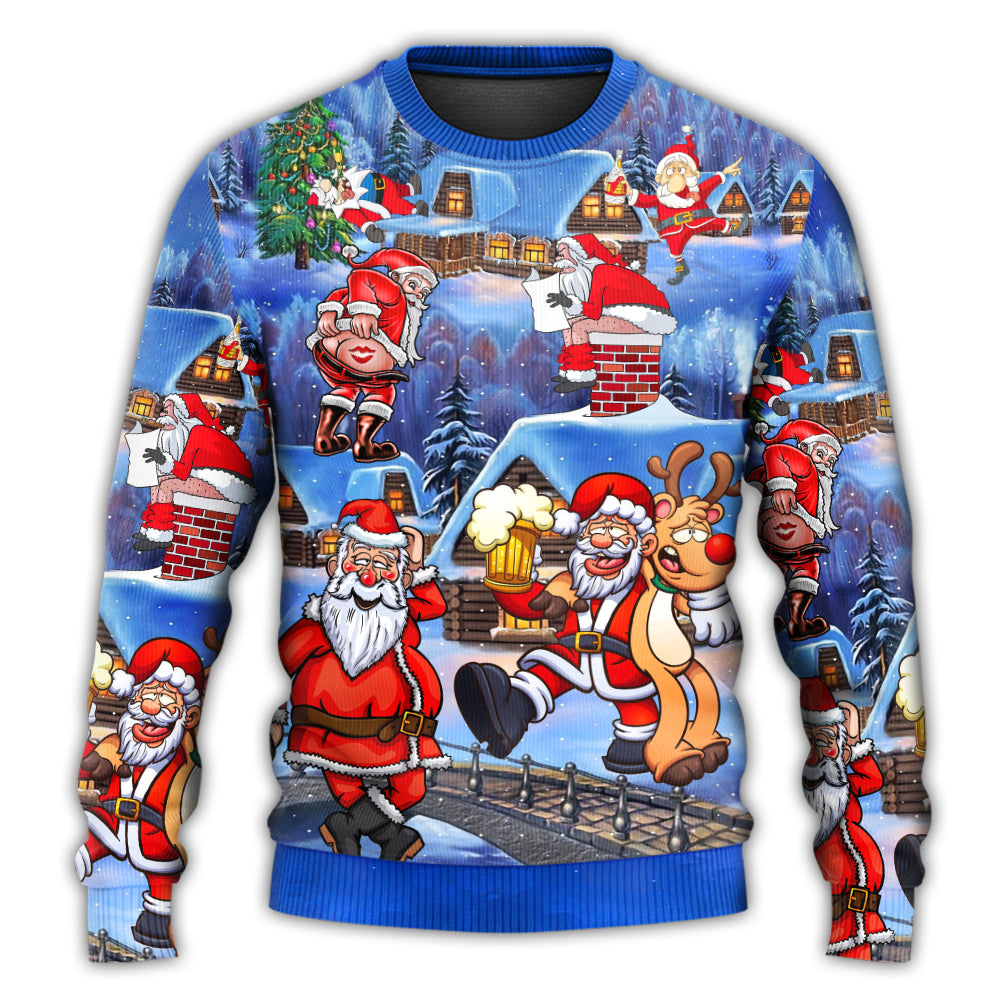 Christmas Santa Drunk Beer Troll Cheerful Holiday Art – Sweater - Ugly Christmas Sweater