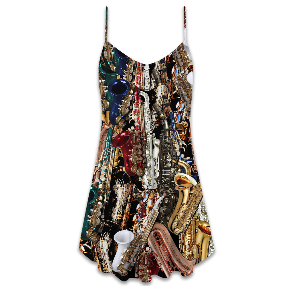 Saxophone Music Lover Quote – Women's Summer Sleeveless V-Neck Camisole Dress