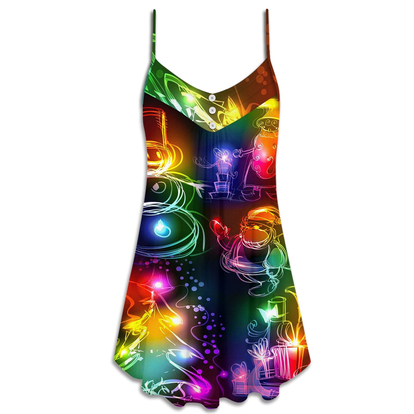 Christmas Santa Tree Snowman Neon – Women's Summer Sleeveless V-Neck Camisole Dress