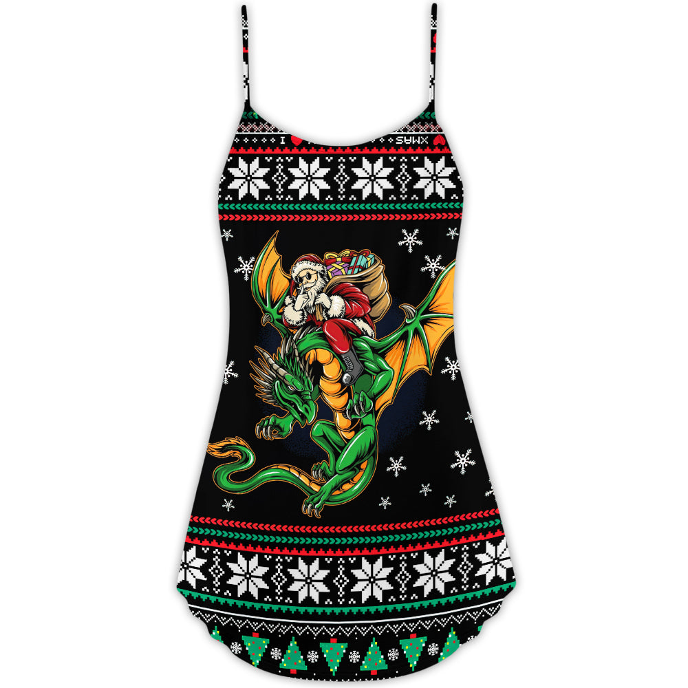 Christmas Santa And Dragon – Women's Summer Sleeveless V-Neck Camisole Dress