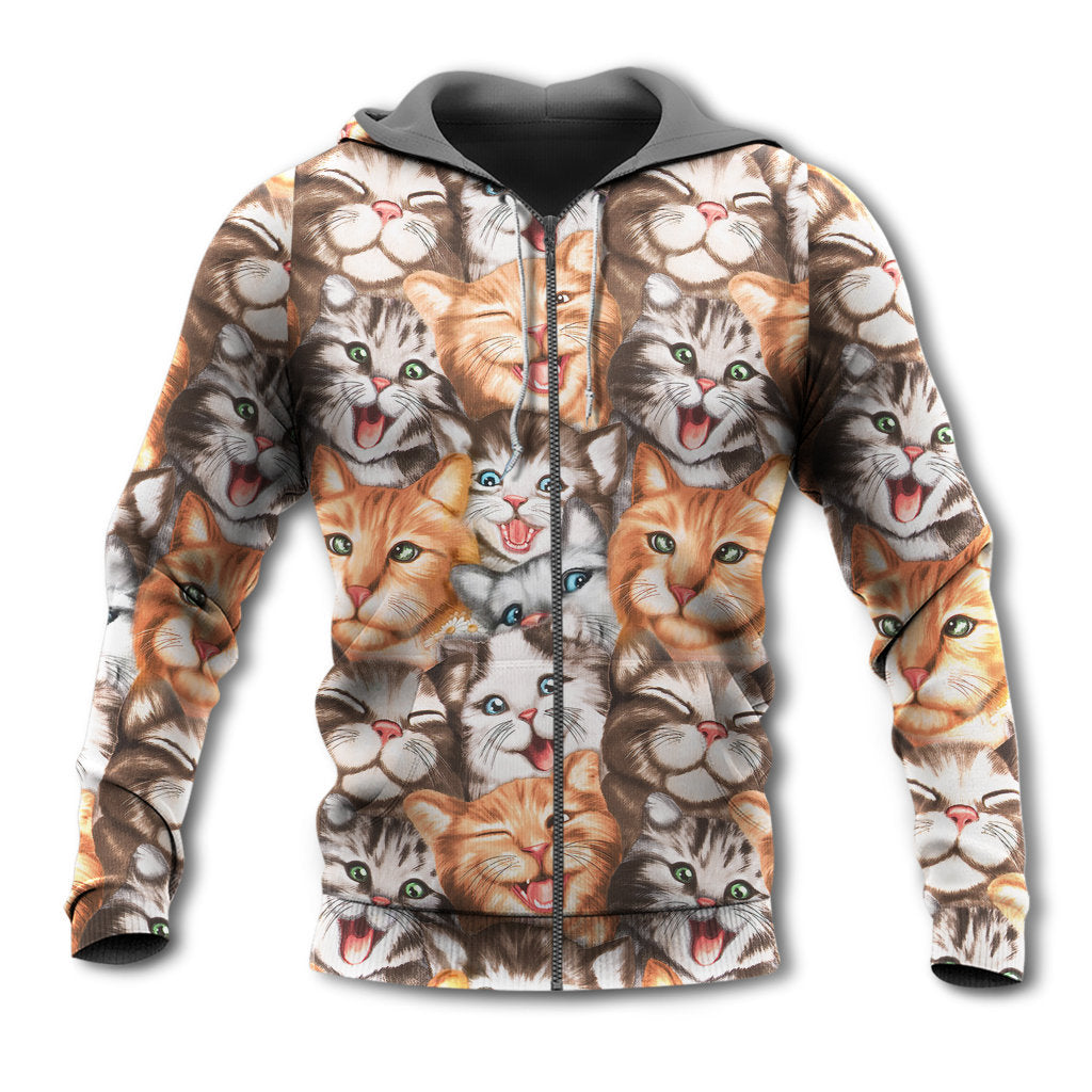 Cute Funny Cat Happy Life Art – 3D Hoodie
