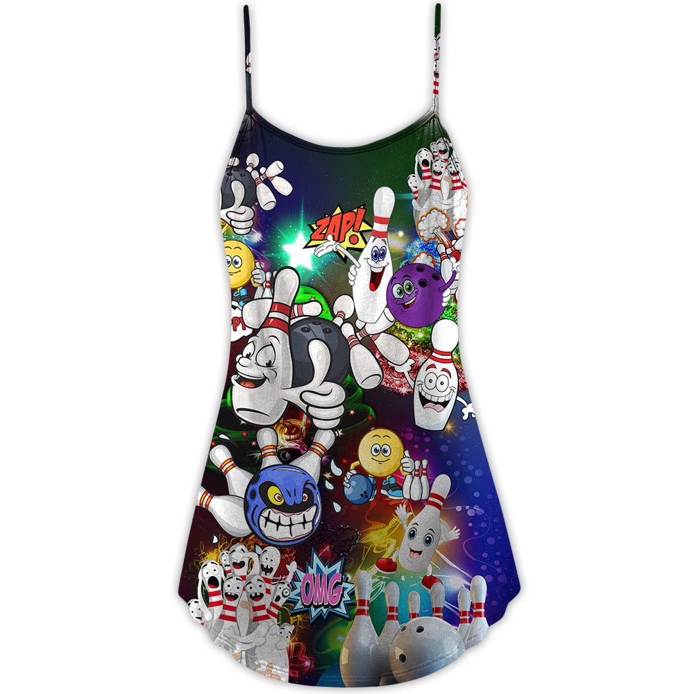 Christmas Bowling Split Neon Lights – Women's Summer Sleeveless V-Neck Camisole Dress