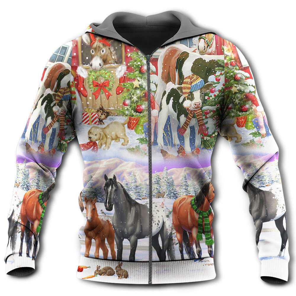 Zip Hoodie / S Christmas Farm Merry Xmas To Everyone - Hoodie - Owls Matrix LTD