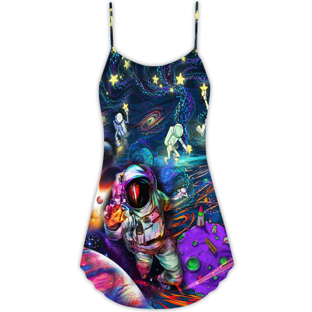 Hippie Galaxy Peace Life – Women's Summer Sleeveless V-Neck Camisole Dress