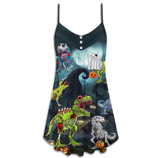 Halloween Zombie Saurus Scary – Women's Summer Sleeveless V-Neck Camisole Dress