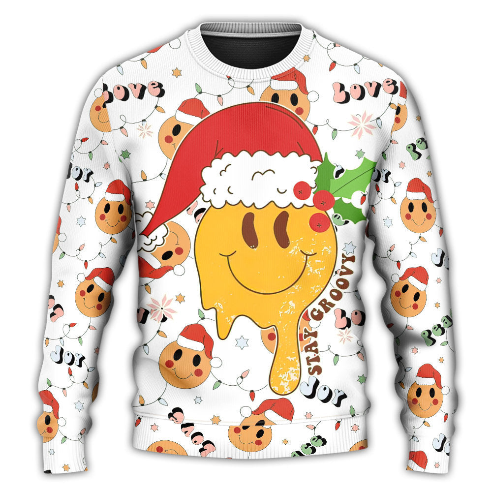 Christmas Hippie Groovy Santa Smile Face – Sweater - Ugly Christmas Sweater