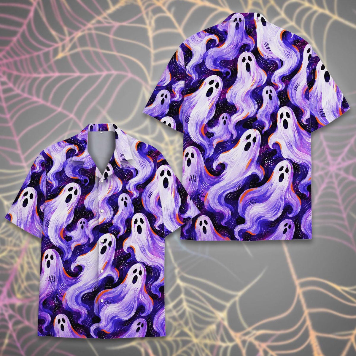 Spooky Ghost Purple Cosmic Galaxy Halloween – Hawaiian Shirt