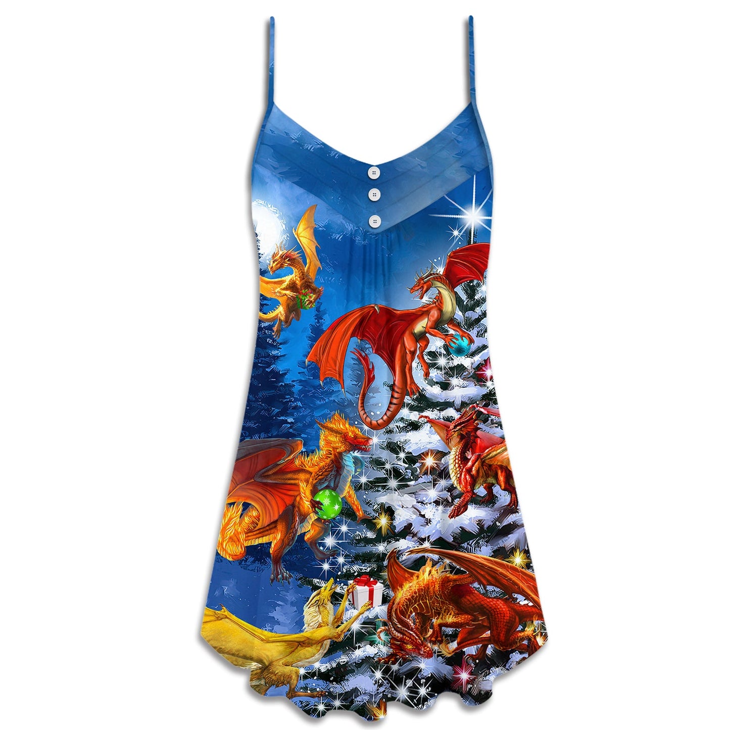 Christmas Dragon Family Love – Women's Summer Sleeveless V-Neck Camisole Dress