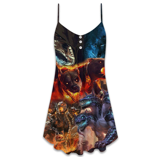 Cute Dog Cartoon Winter Style – Women's Summer Sleeveless V-Neck Camisole Dress