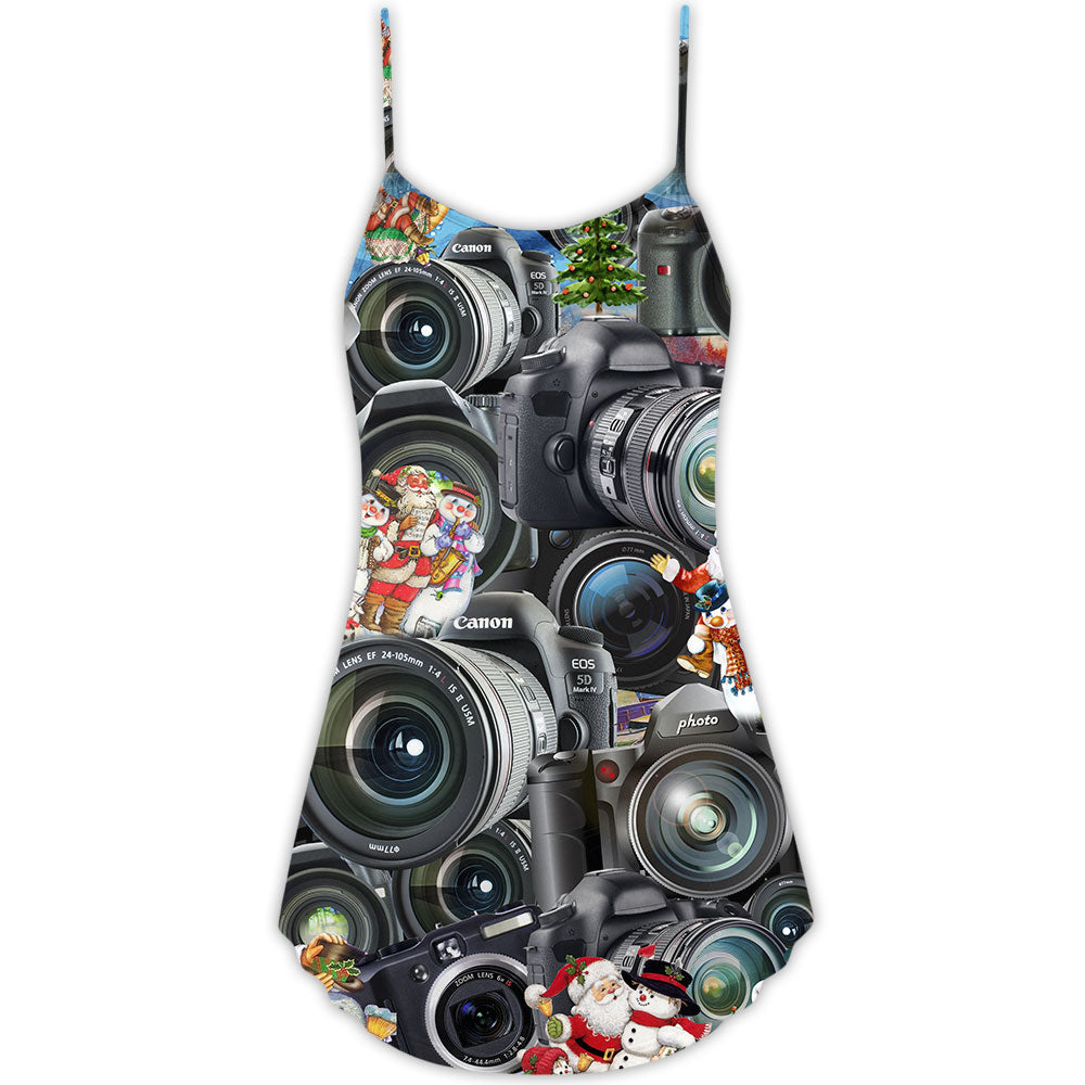 Camera Art Merry Christmas – Women's Summer Sleeveless V-Neck Camisole Dress