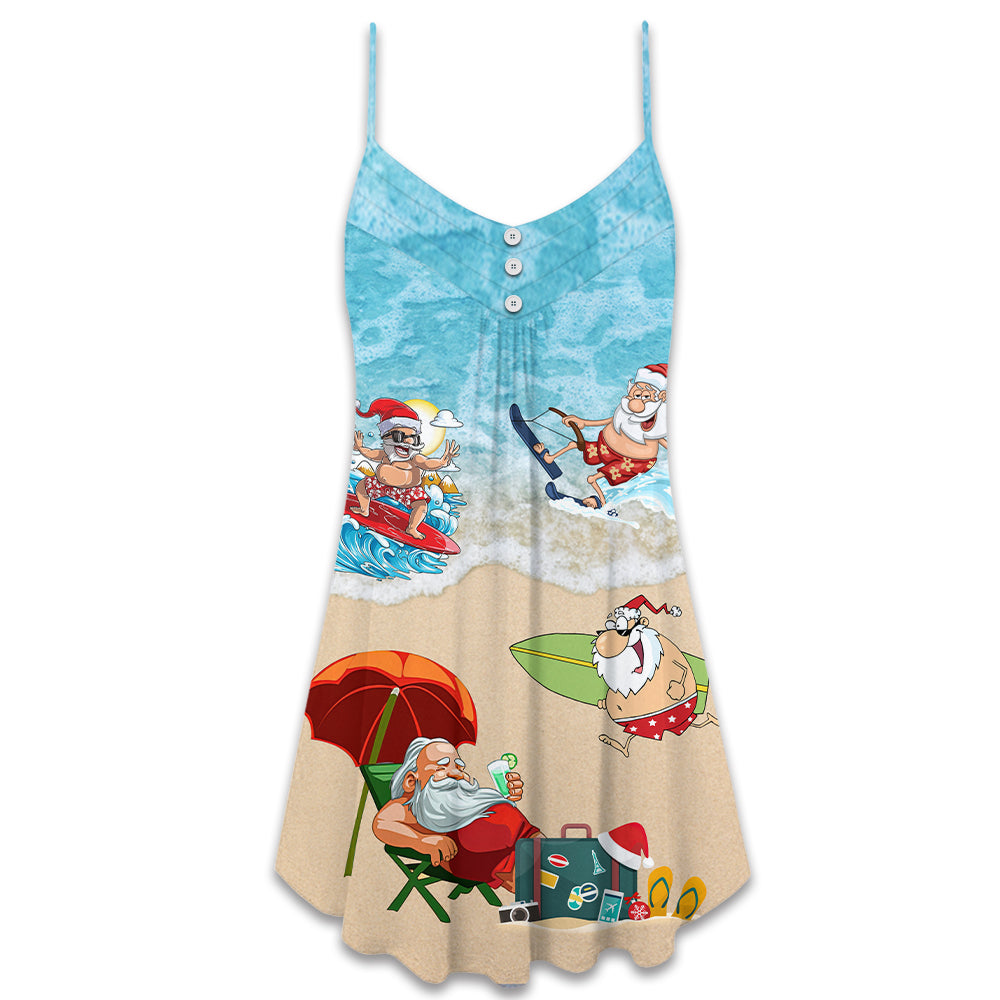 Christmas Santa At The Beach – Women's Summer Sleeveless V-Neck Camisole Dress