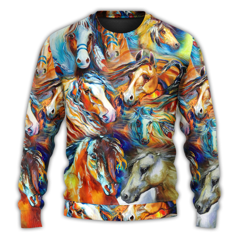 Colorful Horse Face Cool Art – Sweater - Ugly Christmas Sweater