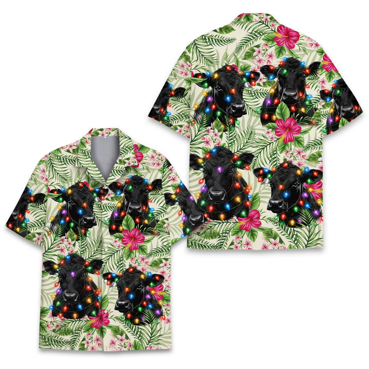 Black Angus Cow Christmas Lights Holiday – Hawaiian Shirt