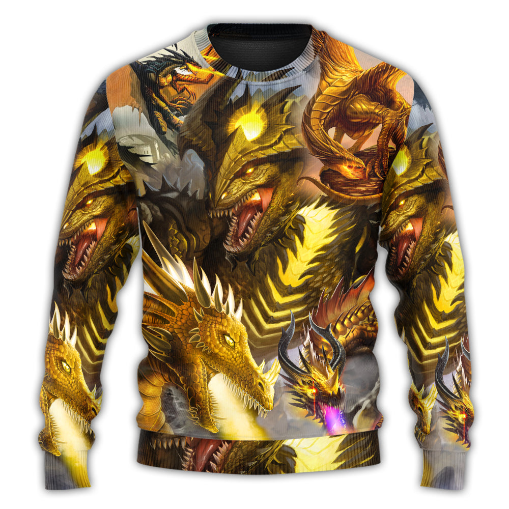 Golden Dragon Skull Fantasy Art – Sweater - Ugly Christmas Sweater
