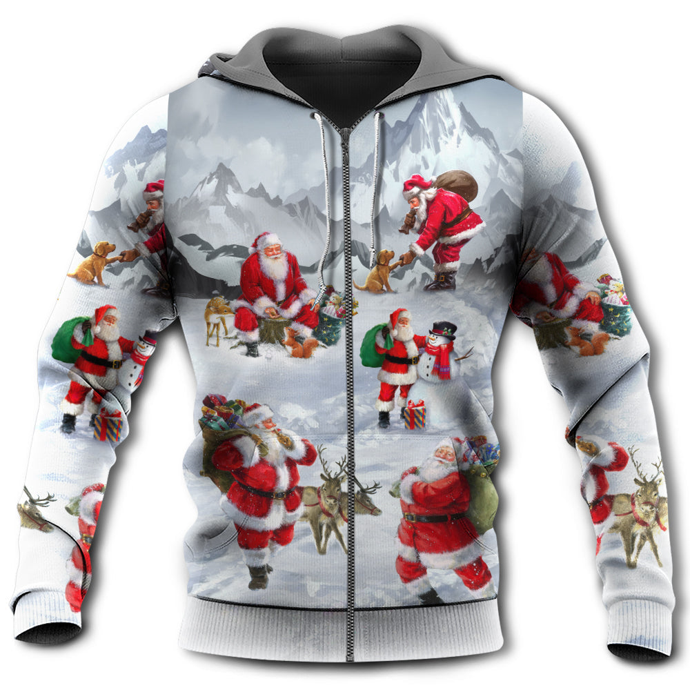 Christmas Santa In Snow Mountain Art Style - Hoodie