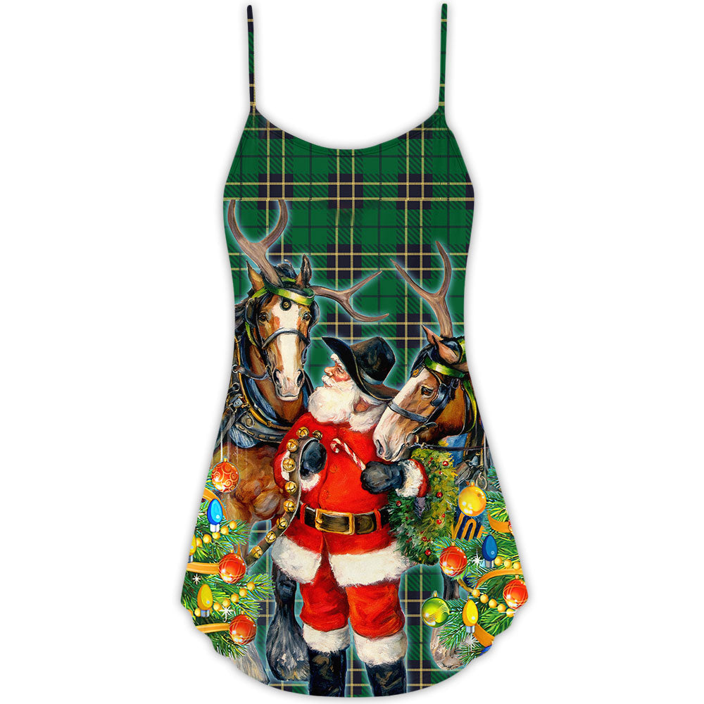 Santa Cowboy Green Christmas Style – Women's Summer Sleeveless V-Neck Camisole Dress