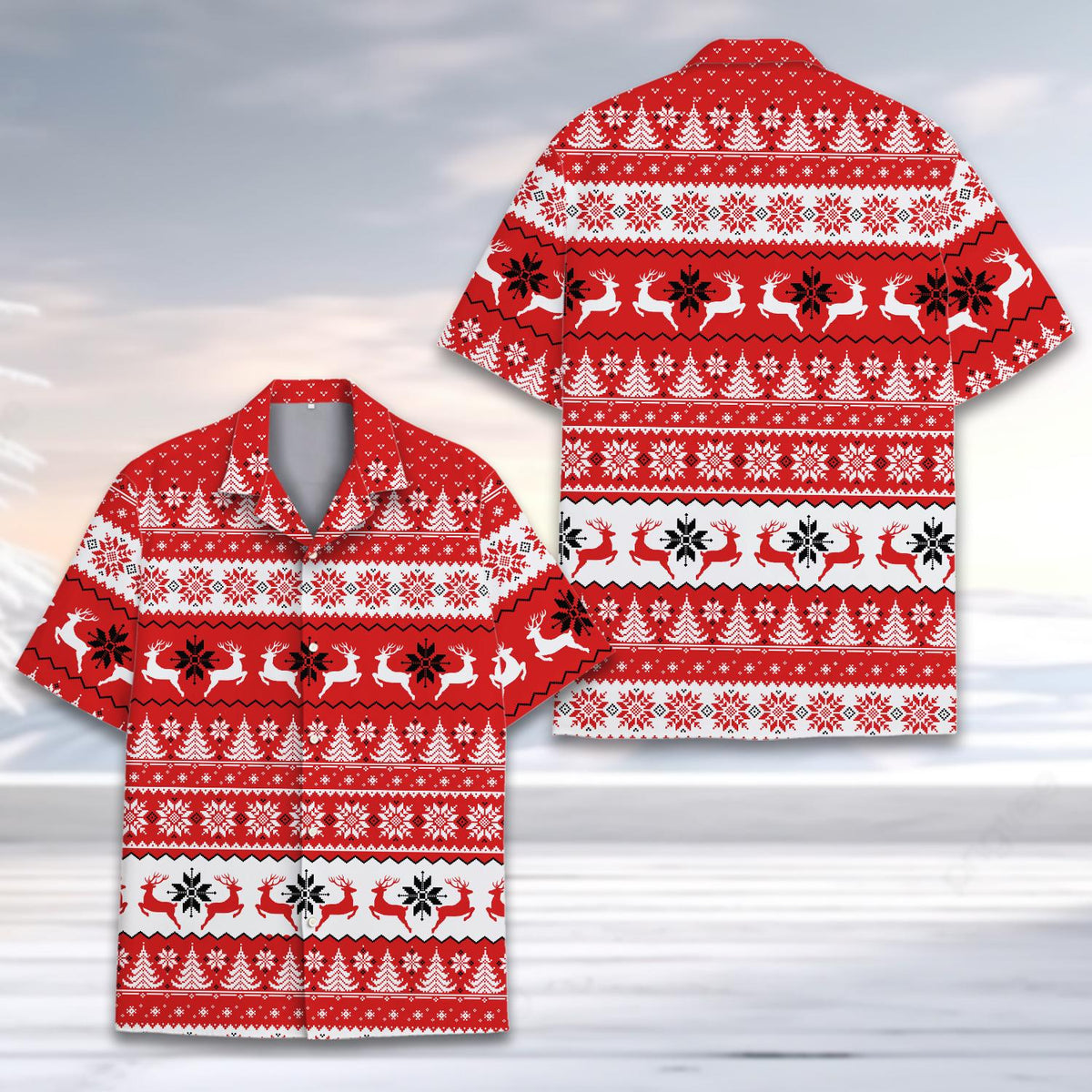 Red Christmas Reindeer Tree Snowflake Ugly Sweater – Hawaiian Shirt