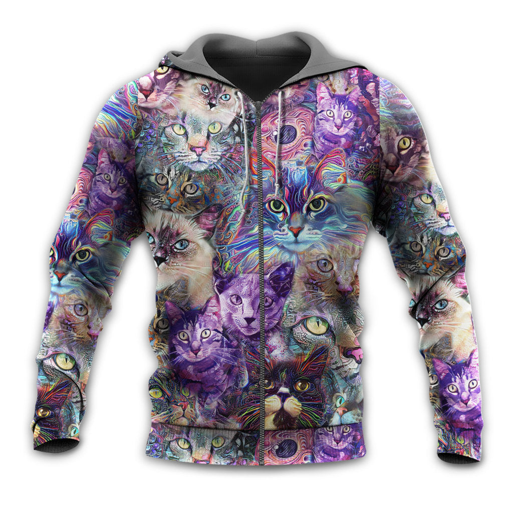 Psychedelic Cat Purple Art Style - 3D Hoodie