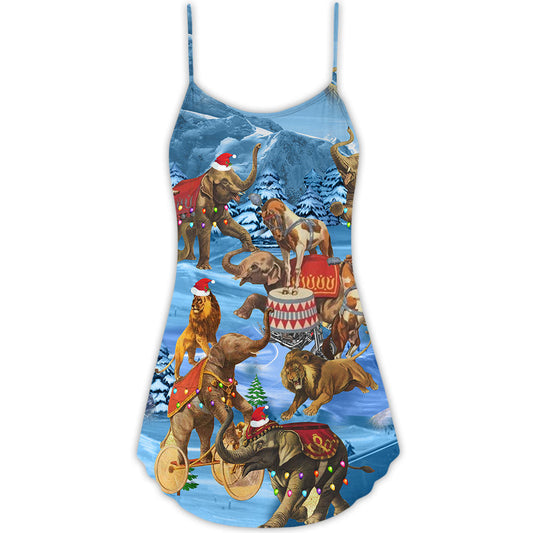 Elephant Circus Merry Christmas – Women's Summer Sleeveless V-Neck Camisole Dress
