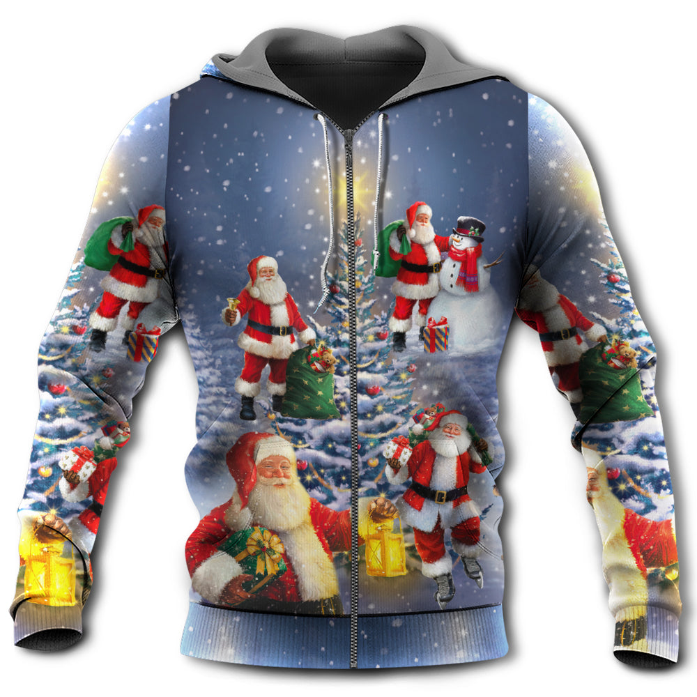 Christmas Santa Claus In Love Light Xmas Tree - Hoodie