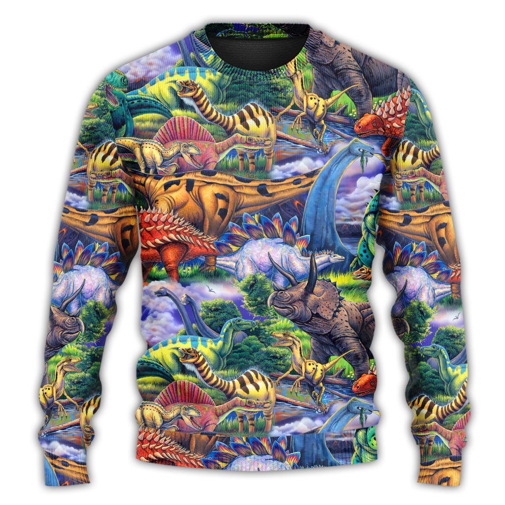 Colorful Dinosaur Art Style – Sweater - Ugly Christmas Sweater