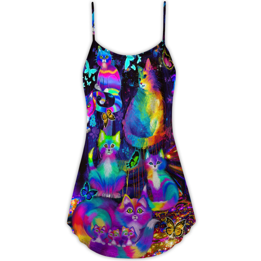 Cat Run The World – Women's Summer Sleeveless V-Neck Camisole Dress