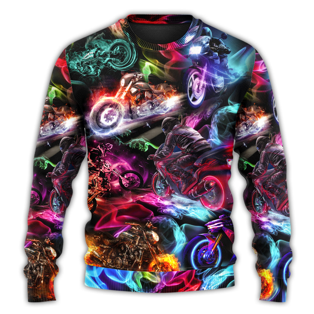 Motorcycle Racing Neon Light Colorful – Sweater - Ugly Christmas Sweater