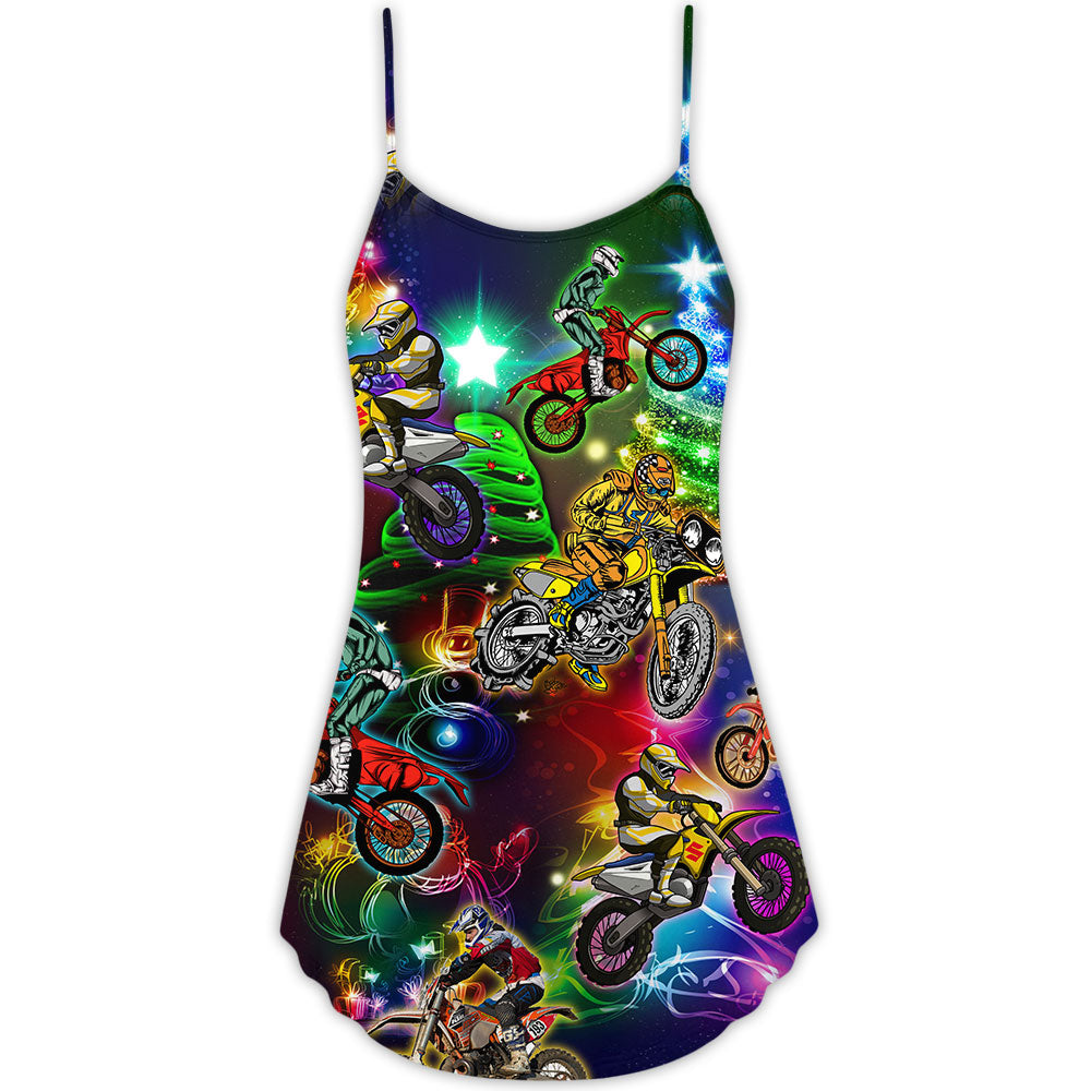Motorsport Neon Tree Merry Christmas – Women's Summer Sleeveless V-Neck Camisole Dress