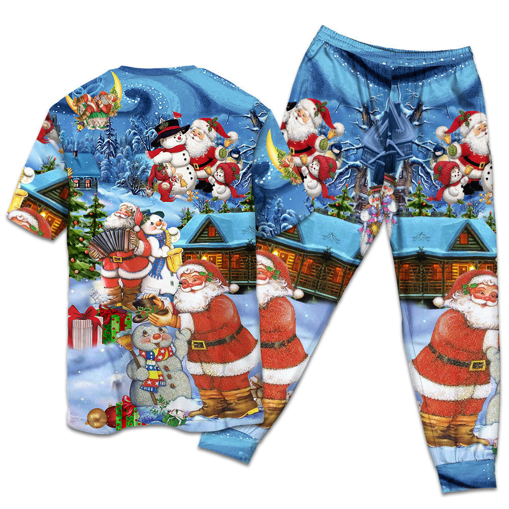 Christmas Santa And Snowman Best Friends - Pajamas Short Sleeve - Owls Matrix LTD