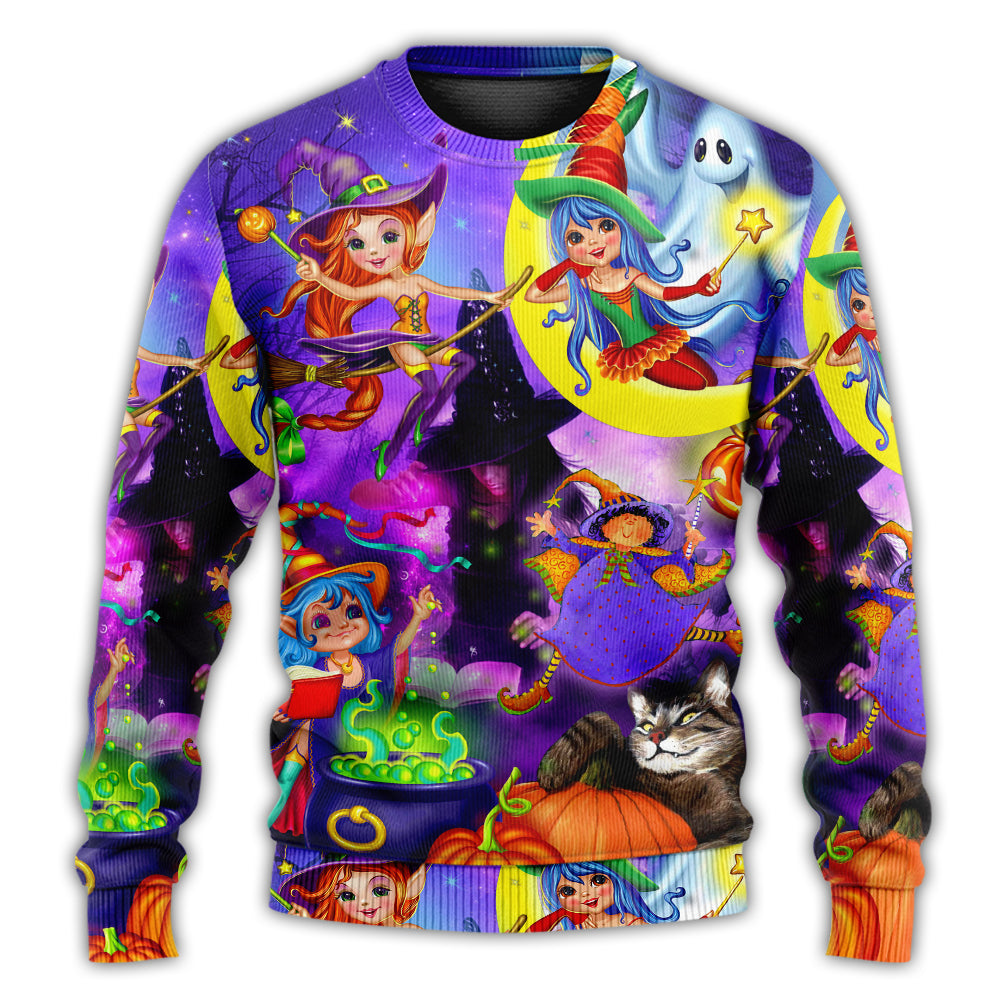 Halloween Cute Witch Ghost Magic Forest – Sweater - Ugly Christmas Sweater