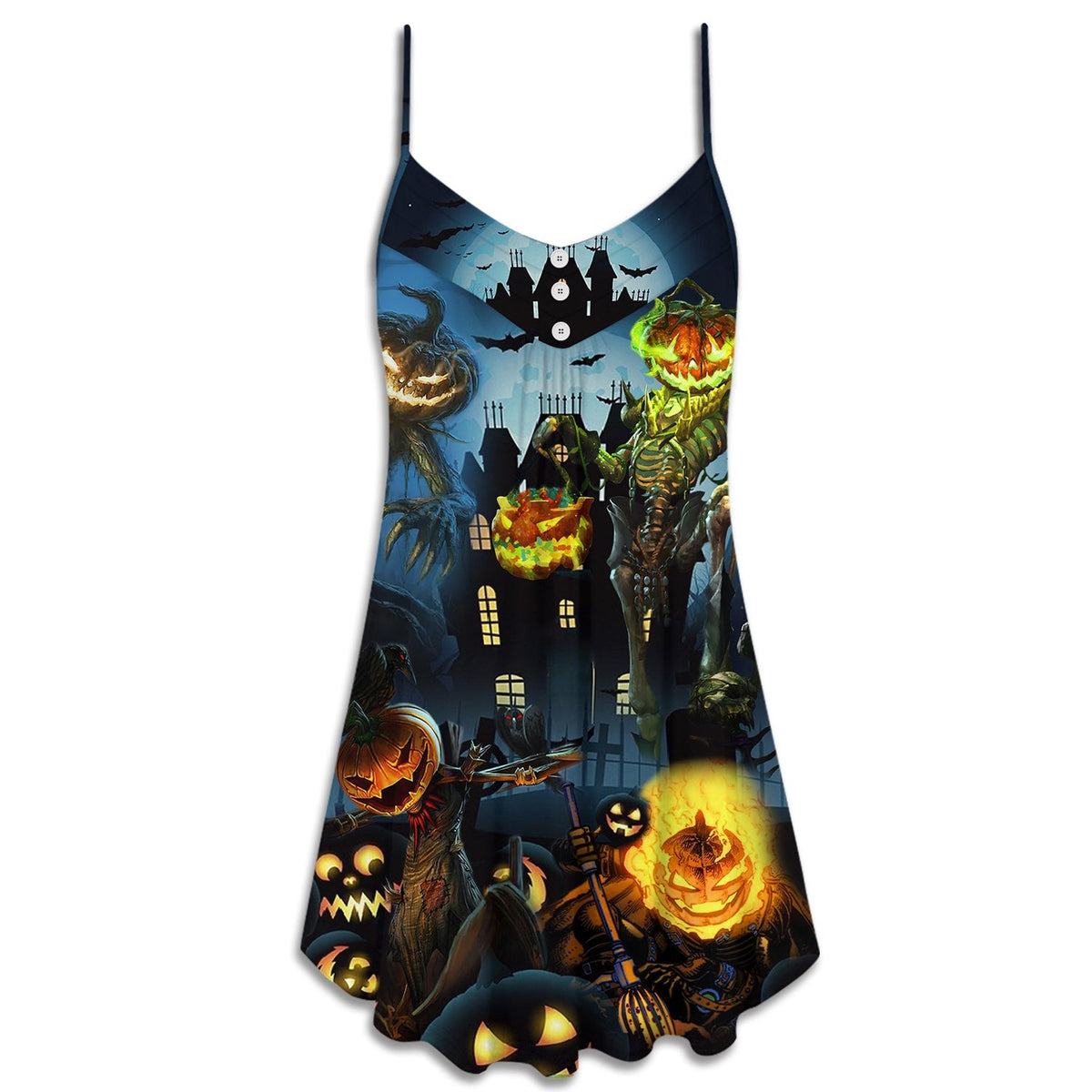 Halloween Pumpkin Sky Night – Women's Summer Sleeveless V-Neck Camisole Dress